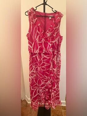 London Times Vibrant Pink Dress with Ruffle Detail Worn 1 Time